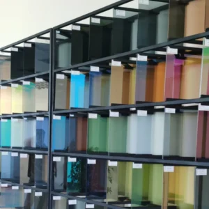Colored laminated glass sample room